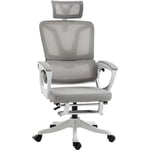 Vinsetto - Fauteuil de bureau ergonomique inclinable réglable - repose-pied rétractable, support lombaires, tétière ajustable - blanc gris