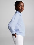 Mango Kids' Malta Cotton Stripe Shirt, Light Pastel Blue