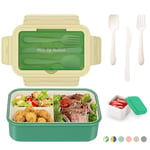 LUZOON Lunch Box, Bento Box Boîte à Déjeuner en Plastique pour Enfant Adulte, 1400ml Boite Bento Boîte à Repas avec Trois Compartiments et des Couverts, Sans BPA