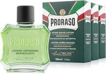 Proraso Lot de 3 lotions après-rasage rafraîchissantes, 3 x 100 ml, Soin du visage pour homme à l'huile d'eucalyptus et au menthol, Fabriqué en Italie