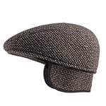 ZYM Winter Newsboy Cap For Men Ear Protection Middle Old Aged Flat Top Beret Hats Black Brown Plaid Hat