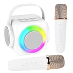 Mini Karaoke Machine with 2 Wireless Microphone for Kids and Adults,Portable Bluetooth Karaoke Speaker with LED Color Lights for Girls and Boys 4, 5, 6, 7, 8, 9, 10+ Year Old Birthday Party Home,White