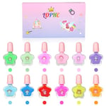 LOPHE Nail Polish Set for Kids, 12Pcs Rainbow Colors Kids Nail Varnish Set, Non-Toxic Peel-Off Children Nail Polish Kit, Quick Dry Water-Based Kids Nail Paint, Gifts for Girls Christmas Birthday