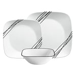 Corelle Dinnerware Set (12pc Set, Simple Sketch)-Dinner Set for 4 | Includes 4 x: Dinner Plates, Side Plates & Bowls | 80% Recycled Glass | 3 X More Durable, Half the Space & Weight of Traditional Ceramic