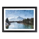 Big Box Art Mountain Above The Lake Painting Framed Wall Art Picture Print Ready to Hang, Black A2 (62 x 45 cm)