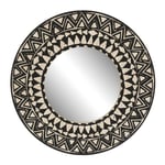 Brio - Miroir Mural Rond Noir et Blanc 40 cm – Miroir Rond en Bois fsc Noir – Miroir Deco Ethnique Naturel - Marque Française