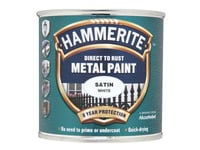 Hammerite Direct to Rust Satin Finish Metal Paint White 250ml HMMSAFW250