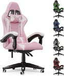 Fauteuil De Bureau Chaise Gamer Chaises De Bureau A Haut Dossier Avec Coussin Et Dossier Inclinable Rose Et Blanc Bigzzia