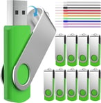 Clé USB 2.0 8 Go Lot de 10 Clefs USB - Mémoire Stick Pivotante Cle USB 8Go Lecteur Flash USB - Vert Clef USB PenDrive avec Cordes