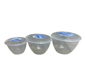 3x Microwave Plastic Pudding Storage Dessert Bowls With Lids 0.6L, 1.2L, 2L