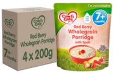 Cow & Gate Red Berry Wholegrain Porridge Baby Food Cereal, 7+ Months, 200g (Pack of 4)