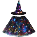 Women Kids Girl Luminous LED Glow Lights Elf Witch Hat Star Skirt Spider Web Wiz