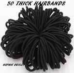 SOPHIE Set of 50 Black Thick Snag Free Endless Hair Elastics Bobbles Hair Bands