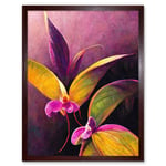 Pink Orchid Vibrant Mauve Flowers Painting Art Print Framed Poster Wall Decor 12x16 inch