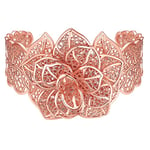 FOCALOOK Bracelet Femme Manchette Large à Fleurs Plaqué Or Rose 45mm