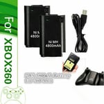 UK 2pcs Wireless Controller Battery Pack Rechargeable 4800mAh For Xbox 360 Black