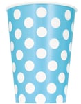 6 stk Lys blå Polka Dots Pappkrus 355 ml