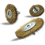 Assortiment divers de brosses rotatives circulaires sur tiges - 1 assortiment - Assortiment 3 brosses - Laiton fil souple