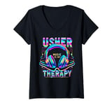 Womens USHER HipHop Fan Music Therapy Retro Vintage Headphones 80s V-Neck T-Shirt