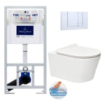 Villeroy & Boch Pack WC Bâti-support + WC SAT Brevis sans bride et fixations invisibles + Plaque chrome