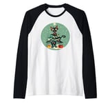 Cool Christmas Cat with Tree and Star Topper Raglan Baseball Tee