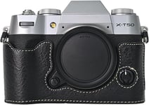 Demi-étui pour appareil photo numérique FUJIFILM X-T50 sans miroir, Fuji XT50 Demi-étui avec intérieur en microfibre douce, fonctionne bien avec trou de filetage 6,35 mm à 20 mm rétro en cuir