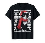 Festive Cat in Santa Hat and Scarf Winter Animal Cat Lovers T-Shirt