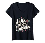 Womens Film Director Lights Camera Christmas V-Neck T-Shirt