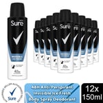 Sure Men Anti Perspirant 48H Protection Invisible Ice Deodorant, 12 Pack, 150ml