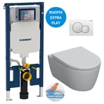 Pack wc Bati-support Geberit Duofix extra-plat + wc sans bride Geberit iCon + Abattant softclose + Plaque blanche (SLIM-iCon-B)