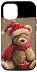 iPhone 15 Happy Teddy Bear with Shawl and Christmas Hat Costume Case