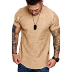 Men Solid Color Slim Fit T Shirt Muscle Fit Gym Top Short Sleeve Casual Tee UK