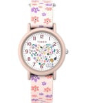 Timex Montre mixte Peanuts Floral 34 mm - Bracelet en tissu rose, cadran blanc, boitier rose TW2W33400