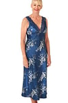 Marlon Womens Cleo Printed Satin & Floral Lace Long Nightgown, Ocean Blue, 10-12