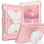 BENTOBEN for iPad 6th/5th Generation Case for Kids, iPad Air 2/Pro 9.7 Case, 2 Layer Heavy Duty Shockproof Full Protective with Cute Butterfly Stand Pencil Holder for iPad 9.7 inch 2018/2017,Pink