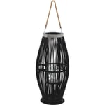 Décoshop26 - Bougeoir suspendu ou sur pied porte-bougie bambou noir décoration extérieur hauteur 60cm