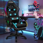 ELFORDSON LED Gaming Chair with 8-POINT Massage, Swivel Office Chair with Head