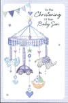 ON THE CHRISTENING OF YOUR SON - COT MOBILE, CAR, BOAT, HEARTS, ELEPHANT, BLUE