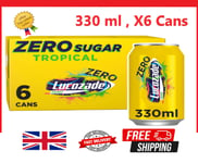 Lucozade Zero Fizzy Drink, Tropical Flavour, Sugar Free, Low Calorie, 6 Pack, 33