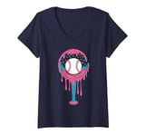 Womens Baseball Home Plate Drip Ice Cream Sprinkles, Baseball Bat V-Neck T-Shirt