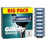 Gillette Mach3 Razor Blades Men, Pack of 8 Razor Blade Refills, Upgraded Lubrastrip for an Enhanced Glide