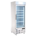 Polar Refrigeration G-Series 1kW Upright Single Door Display Freezer 412 Litre, White, -22°C to -18°C, 1990(H)x680(W)x745(D)mm, 5 Shelves, Self Closing Lockable Door, Energy Rating D | GH506