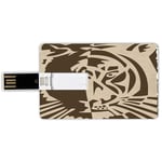 32G USB Flash Drives Credit Card Shape Tiger Memory Stick Bank Card Style Abstract Big Jungle Cat Predator Feline Grunge Elements Safari Hunting Action Image Decorative,Tan Brown Waterproof Pen Thumb