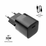 Fixed Laddare med Kabel Mini PD Travel Charger Kit USB-C/USB-C 30W Svart