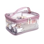 Transparent PVC Makeup Bag Bärbar Vattentät Toalettväska Stor Kapacitet Dragkedja Kosmetisk Väska[HK] Single Layer Rose Pink