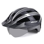 Shinmax Casque de vélo,Casque Velo Homme avec Lumière LED Rechargeable USB Casque Vélo Femme avec Lunettes Magnétiques Détachables Visière Casque VTT pour Adultes Réglable 57-62cm(NR-032)