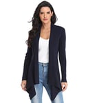 Dilgul Gilet Long Femme Cardigan Manches Longues Veste Drapé Ouverte Devant Ourlet Irrégulier Jaquette Hiver Automne Outwear Jaquette Gris Bleu Royal X-Small