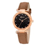 KaloryWee Femme Montre Pas Cher Analogique à Bracelet Similicuir Montre-Bracelet Acier Inoxydable Luxe à Quartz Poignet Ciel étoilé Cadran Fleur