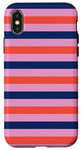 Coque pour iPhone X/XS Rose Orange rayé Girly Esthétique Preppy Blue Navy Stripes