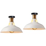 Plafonnier 27cm Lampe de Plafond Industrielle Vintage Fer Abat-jour Luminaire Couloir Balcon Escalier Blanc 2 Pack